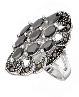 City by City Ring, Marcasite and Jet Cubic Zirconia Cluster (3 9/10 ct