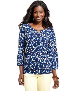 JM Collection Top, Three Quarter Sleeve Printed   Womens