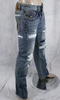 MEK Denim Jeans Mens Oaxaca Med Blue Distressed Straight Leg M1OAX4S4