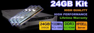 24GB 3X8GB DDR3 1333 ECC Registered Memory RAM Dell HP Proliant DL360