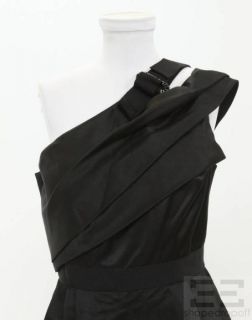 Mendel Black Satin Silver Beaded Grosgrain One Shoulder Dress Sz 10