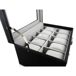 Mens Watch Box Display Case Organizer Glass Top Jewelry Storage