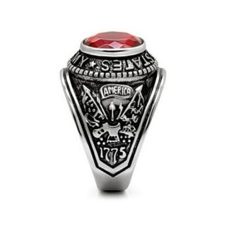 Sale Hot Men Stainless Steel Synthetic Siam US Army Ring Size 9 10 11