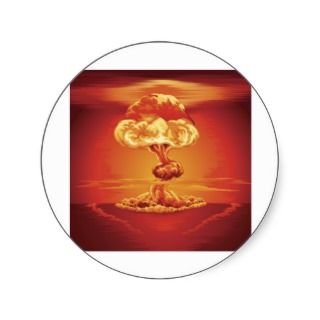 Nuclear explosion mushroom cloud round stickers