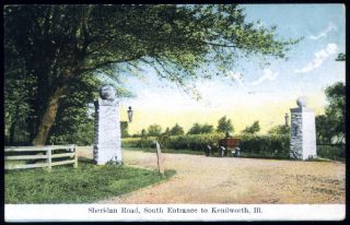 Kenilworth Illinois ~ Sheridan Road South Entrance ~ 1910 used picture
