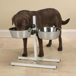 Dog Adjustable Height Diner, Stainless Steel Elevated Raised Bowls