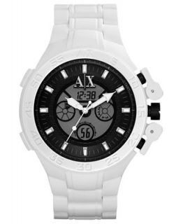 Armani Exchange Watch, Mens Analog Digital White Silicone Strap