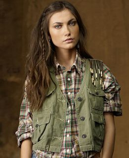 Denim & Supply Ralph Lauren Vest, Leather Fringe Fishing Vest   Womens