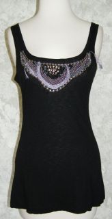 Michael Stars Black Embellished Studded Tank Top One Size Sequin