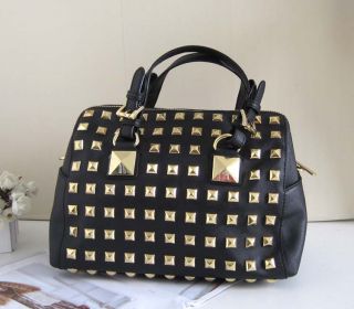 Michael Kors Studded Box Tote Handbag Satchel Black MK Saffiano