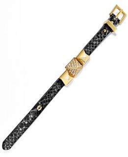 Juicy Couture Bracelet, Gold Tone Pyramid Black Watch Strap Bracelet