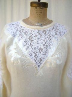Michelle Stuart Wool Angora Lace Cream Knit Dress Sz M