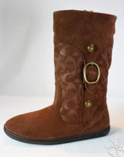 Coach Meyer Mocha Brown Suede Sherling Signature Boots A7571 New Size