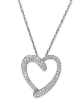 Diamond Necklace, 10k White Gold Diamond Bordered Heart Pendant (1 ct