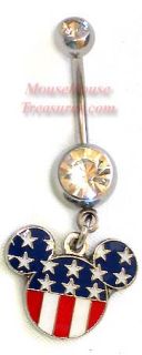 Disney Flag Mickey Mouse Head Dangle Navel Belly Ring