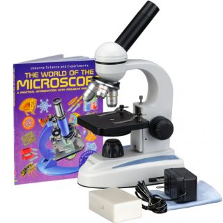 Glass Optics Metal Frame Student Compound Microscope + Slides & Book