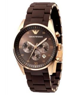 Emporio Armani Watch, Mens Brown Silicone Wrapped Gold tone Stainless
