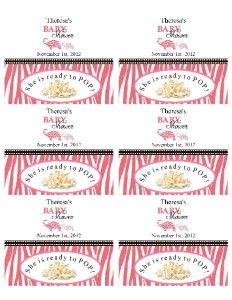 30 Individual Microwave Popcorn Labels Personalized for Baby or Bridal