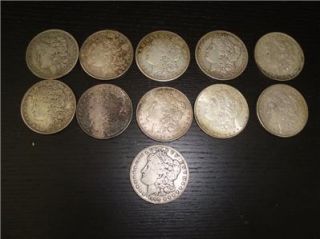 Lot of 11 90 Silver Morgan US Dollar Coins Scrap or Not
