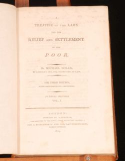 1814 3VOLS Laws Relief Settlement of The Poor Nolan