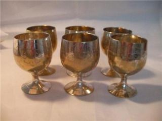 Set of 6 Antique Silver Plated Mini Liquor Goblets