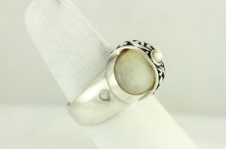 Custom Sterling Silver Jewelry Ring Vintage Mother of Pearl Cab Size 8