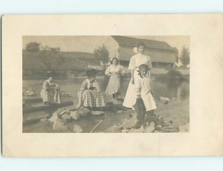 Pre 1918 RPPC Girls with Bows in Hair Umbrella Reading Pennsylvania PA
