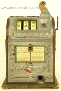 1923 Mills Novelty Automatic 5c Salesman Antique Slot Machine