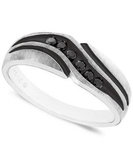Mens Sterling Silver Ring, Black Diamond Wave Ring (1/5 ct. t.w