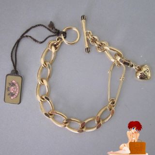 Juicy Couture Safety Pin Puffed Heart Starter Bracelet Gold