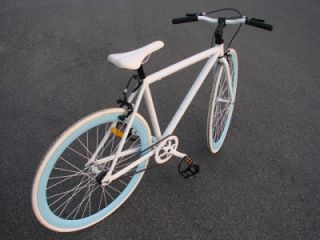 White Fixie Road Bike Aluminum Alloy Track Bicycle Fixed Gear Single