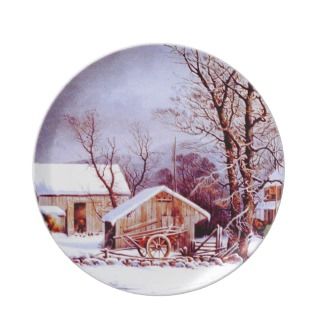Vintage Winter Scene. Christmas Gift Plate