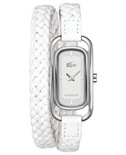 Lacoste Watch, Womens Sienna White Braided Leather Double Wrap Strap