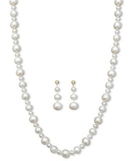 Pearl Jewelry Set, 14k Gold White Cultured Freshwater Pearl Necklace