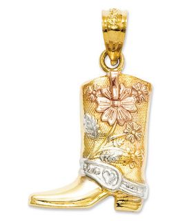 14k Gold and Sterling Silver, Floral Boot Charm   Jewelry & Watches
