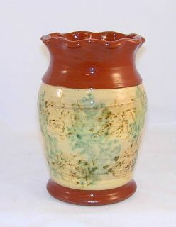 1984 Jeff White Redware Sponge Decorated Glazed Vase PA