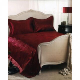 Luxury Daisy Red Embossed Bedding One Size Bed Spread Set Brand New