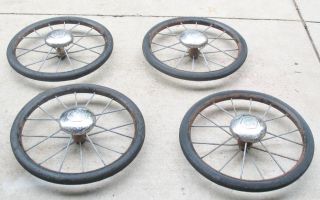 Antique Vintage Baby Buggy Carriage Wheel Lot Rubber Tires Hubcaps