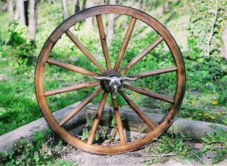 Wagon Wheel with Steer Skull Three Foot Tall Rustic