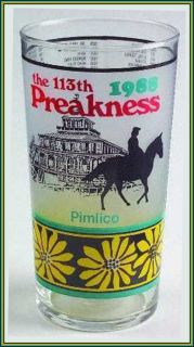 Vintage 1988 Preakness Stakes 113th Drinking Glass Tumbler Horse Race