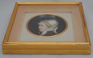 Antique Framed Hand Painted Portrait on Porcelain of Lady on A 3 1 4