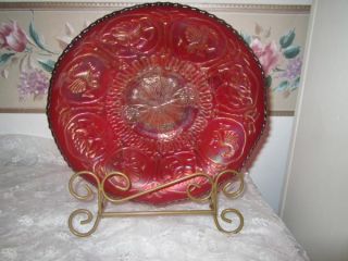 Vintage Red Carnival Glass Fenton Dragon and Lotus Ice Cream Shape