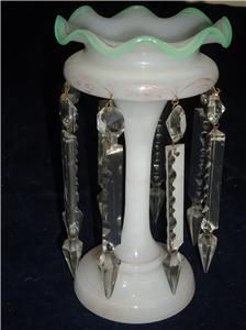 HERE WE HAVE A BEAUTIFUL VICTORIAN OPALINE WHITE GLASS LUSTER CENTER