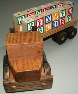 Hand Crafted 18 Wheel Wood Toy Truck Alphabet Blocks