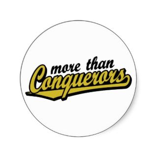 More than conquerors script logo round sticker