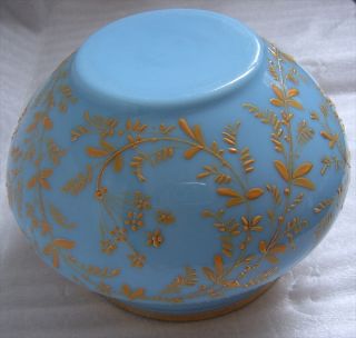 Victorian Enamel Blue Milk Glass Opaline Vase Moser Decorated Gold