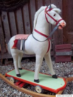 Antique White Carthusian Rocking Horse 1930s Cavalry Horse RARE