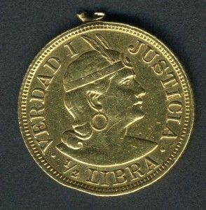 Peru 1 2 Libra 1908 G oz G Gold Coin as Shown