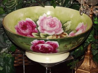 Lovely Limoges Signed Punch Bowl with Pink and Yellow Roses