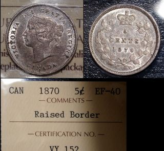 Canada 5 Cents 1870 RB Raised Border Narrow Rim ICCS EF40